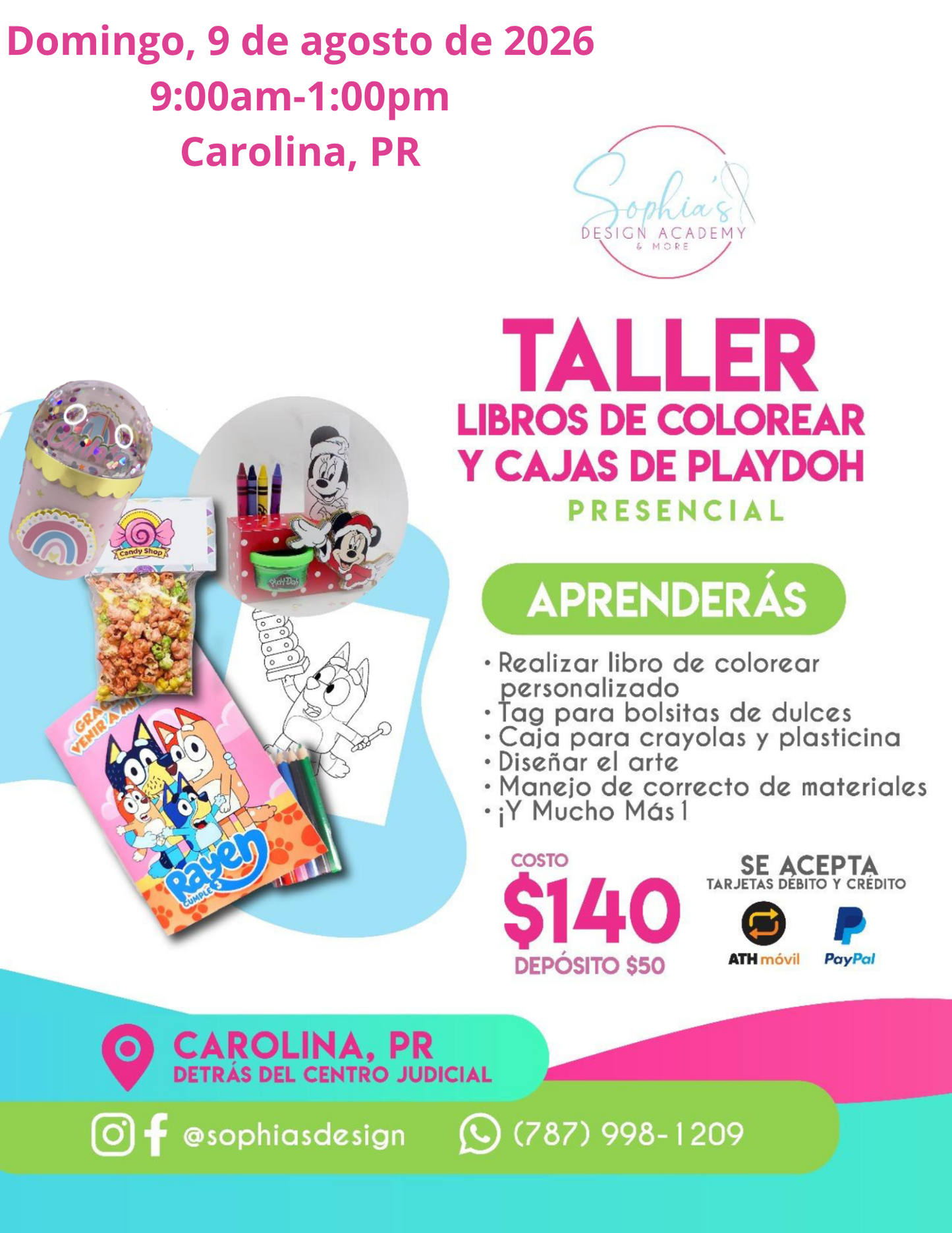 Taller Libros de Colorear y Cajas de Playdoh - Domingo 9 de agosto de 2026 (9:00am a 1:00pm)