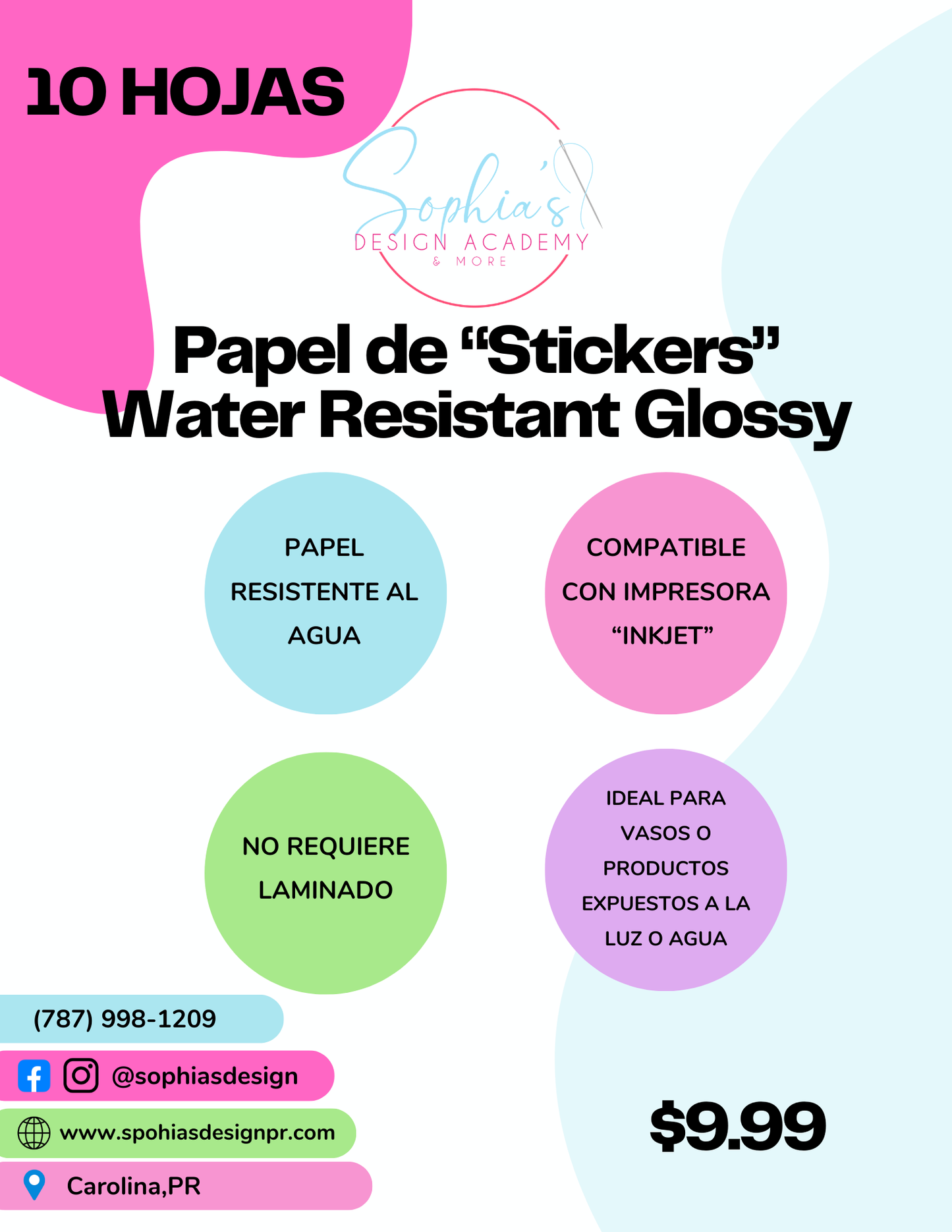Papel Adhesivo Brilloso - Glossy Resistente al Agua