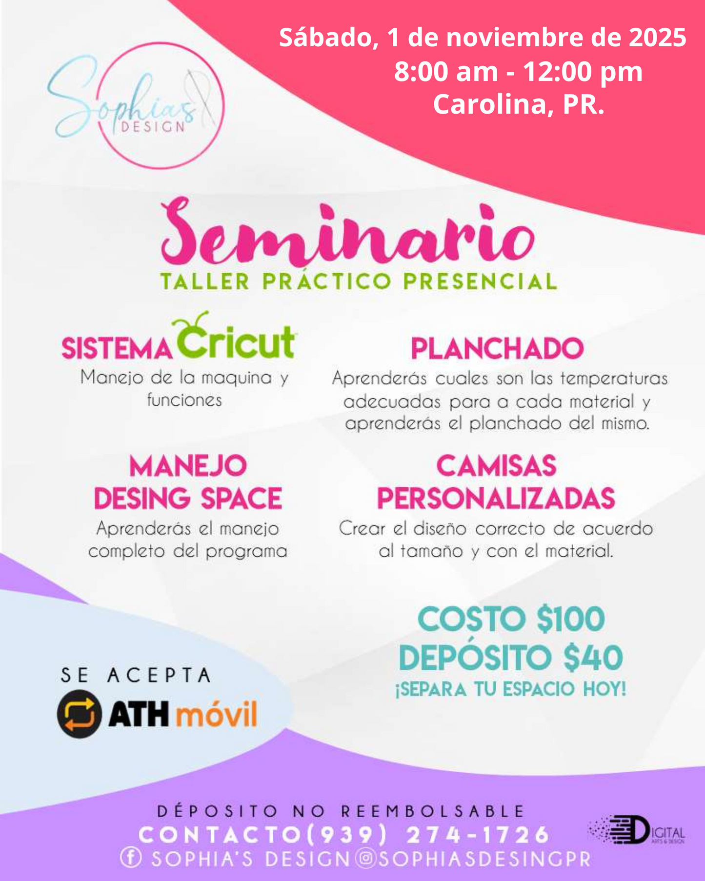 Taller Básico Cricut Práctico Presencial - sábado 1 de noviembre de 2025 (8:00a.m. - 12:00p.m.)