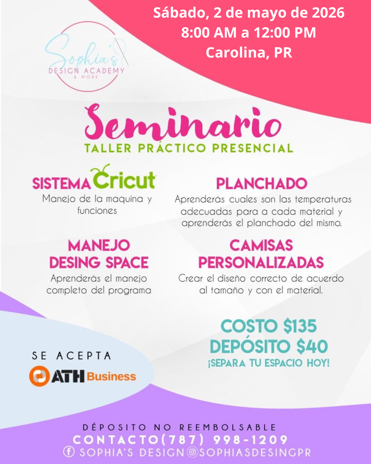 Taller Básico Cricut Práctico Presencial - Sábado 2 de mayo de 2026 (8:00 am a 12:00 pm)