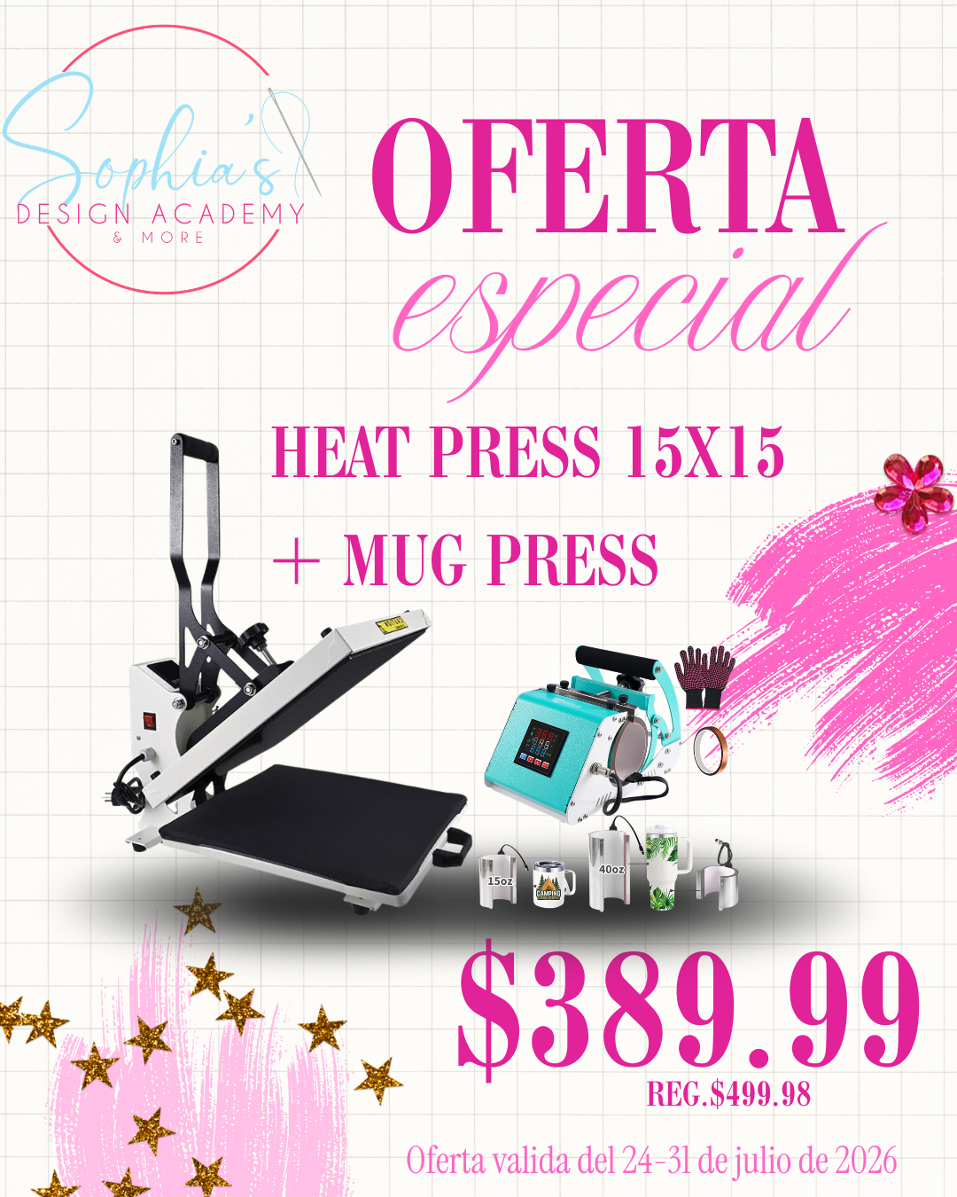 OFERTA HEAT PRESS 15X15 + MUG PRESS