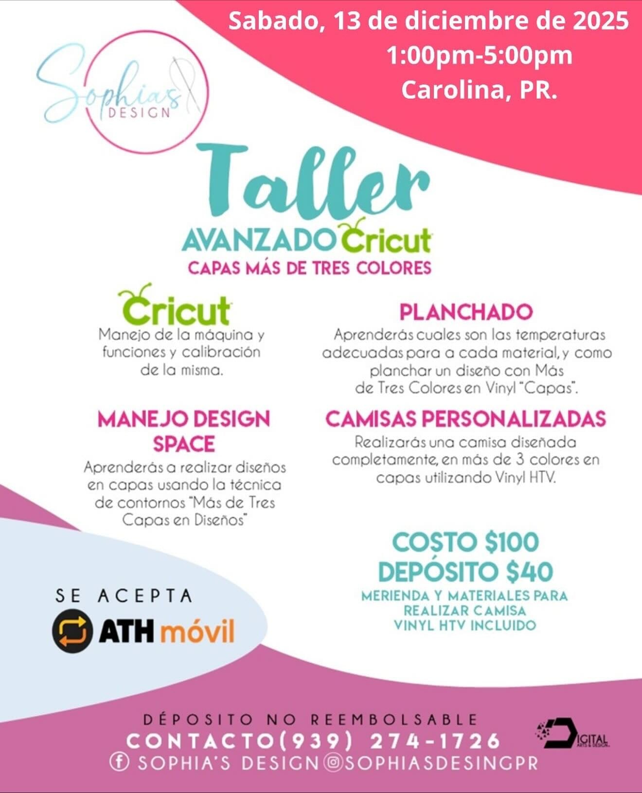 Taller Avanzado Cricut - Sábado 13 de diciembre de 2025 (1:00 p.m. - 5:00 p.m.)