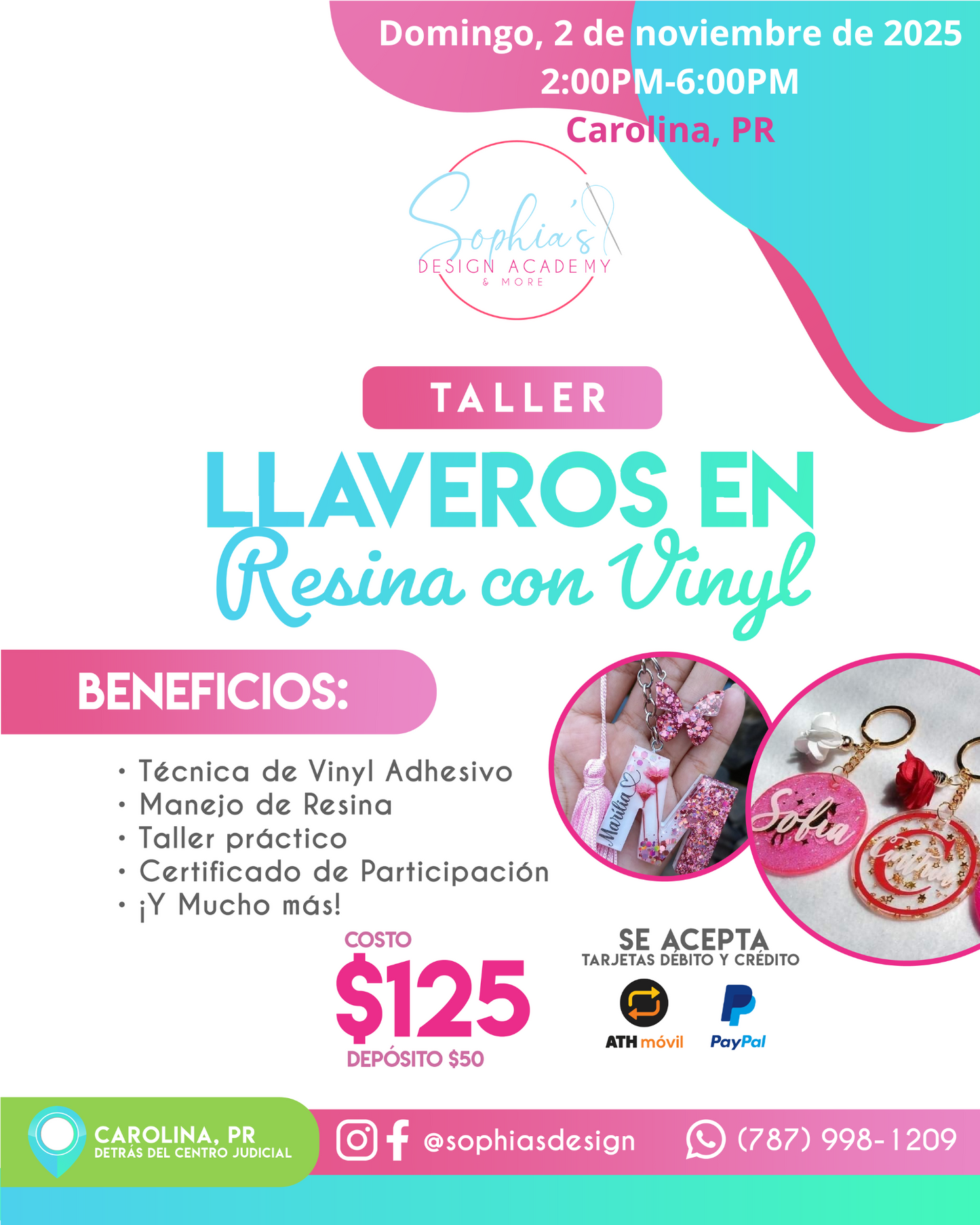 Taller Llaveros en Resina con Vinyl -Domingo 2 de noviembre de 2025 (2:00 p.m. - 6:00p.m.)