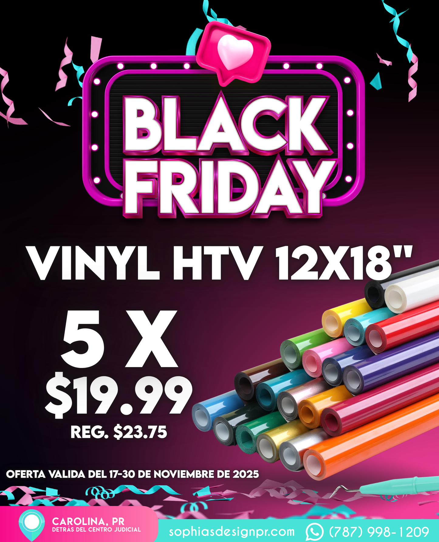 VINYL HTV 1/2 YARDA 12X18" 5X$19.99