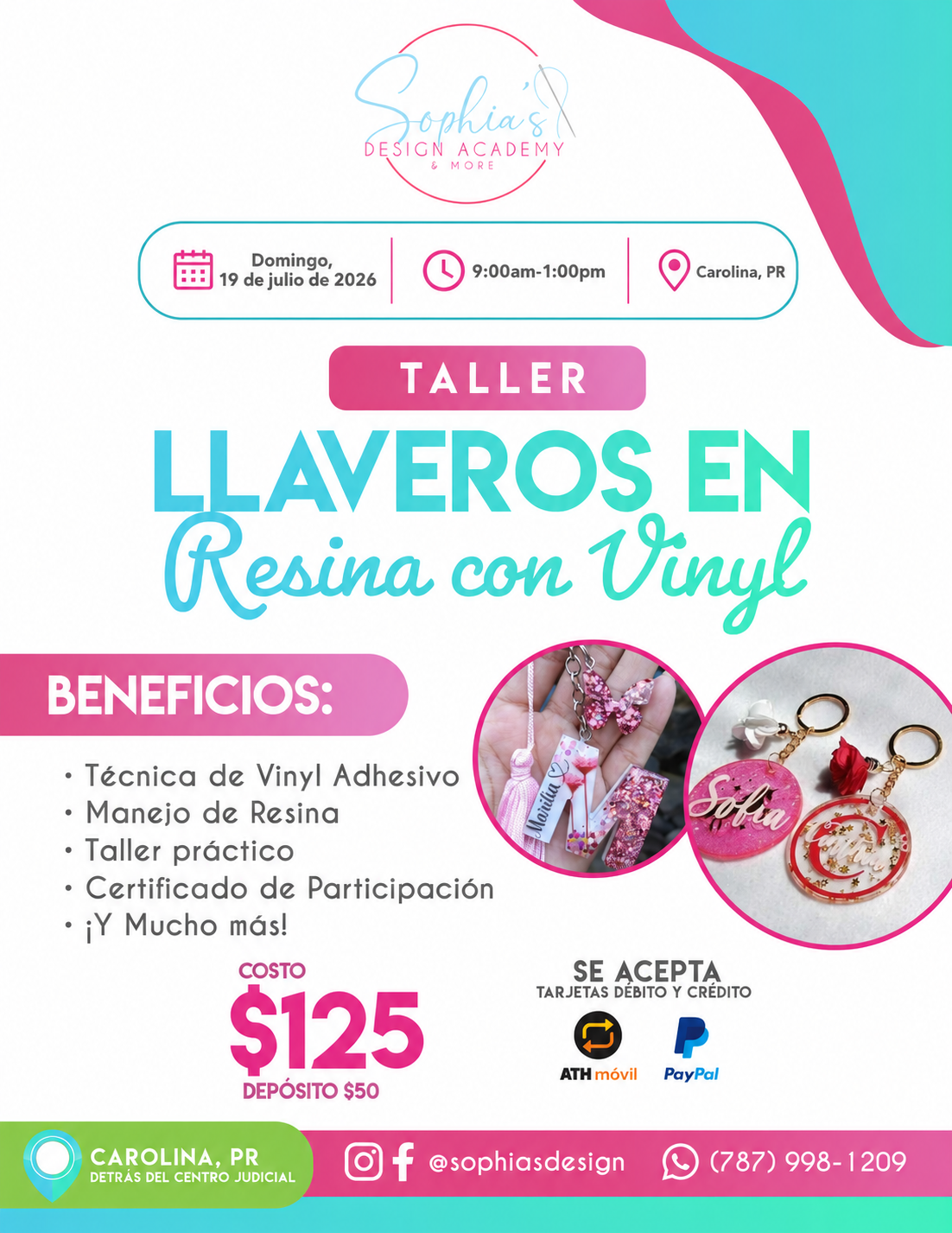 Taller Llaveros en Resina con Vinyl - Domingo 19 de julio de 2026 (9:00 a.m. - 1:00p.m.)