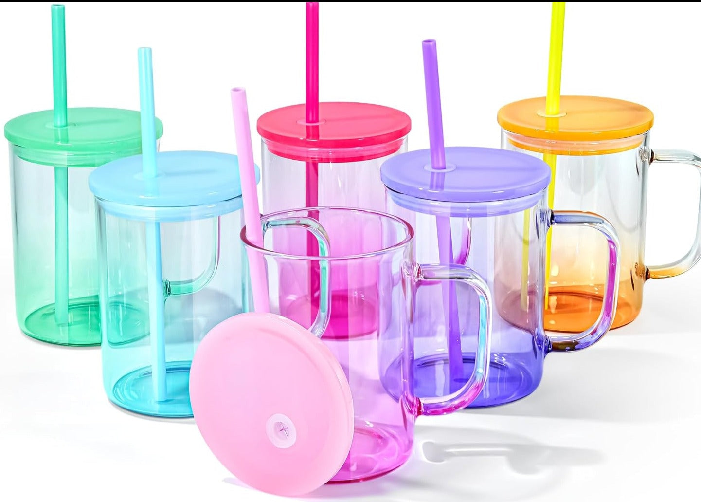 Taza de Vidrio transparente tapa en Acrílico Sublimación 16oz