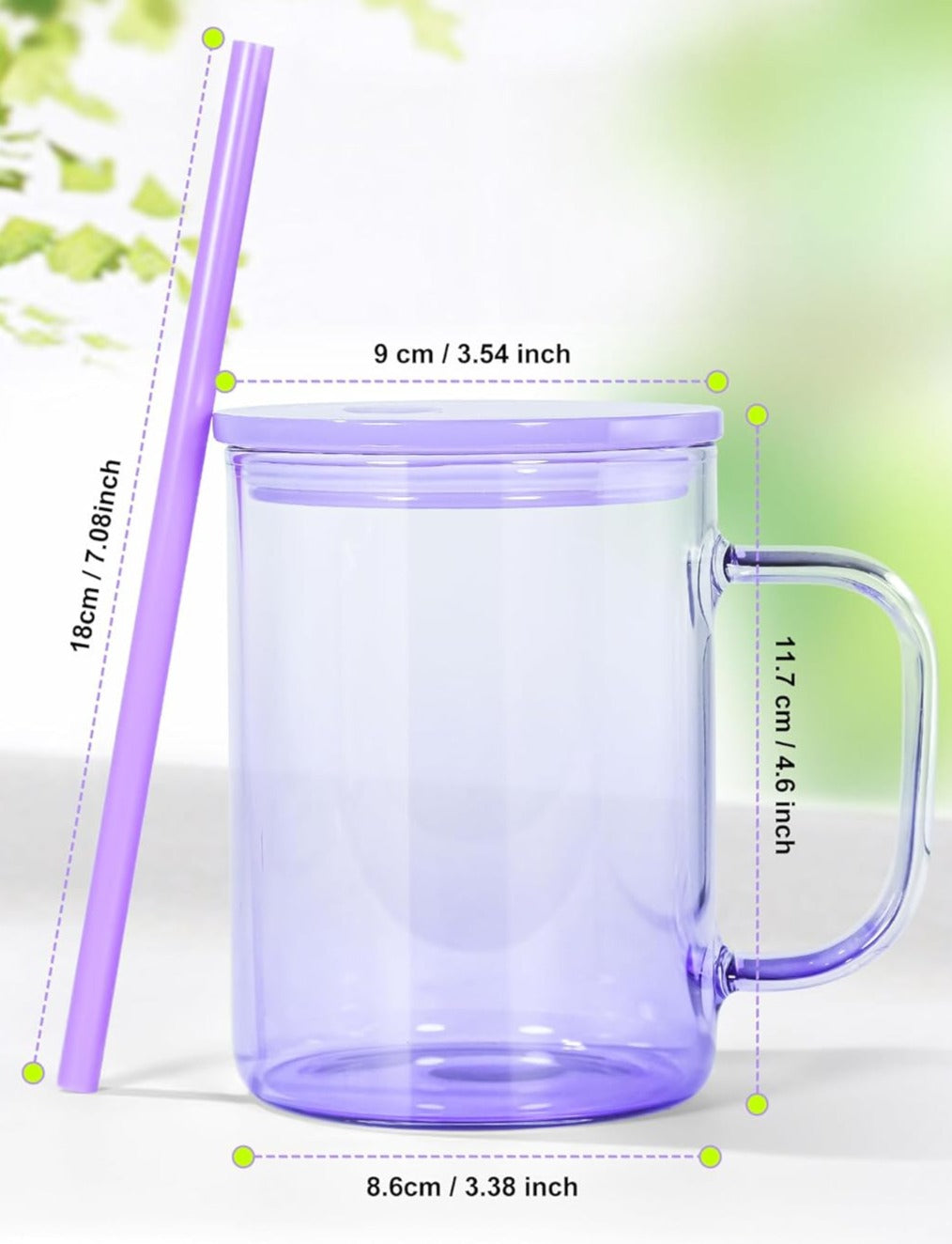 Taza de Vidrio transparente tapa en Acrílico Sublimación 16oz