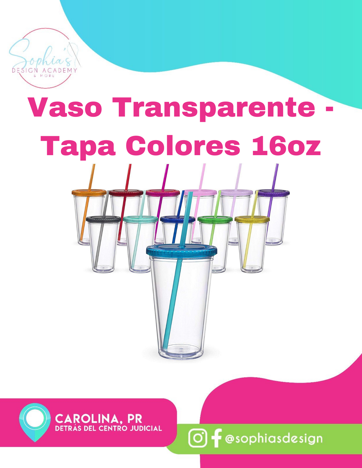 Vaso Transparente - Tapa Colores 16oz