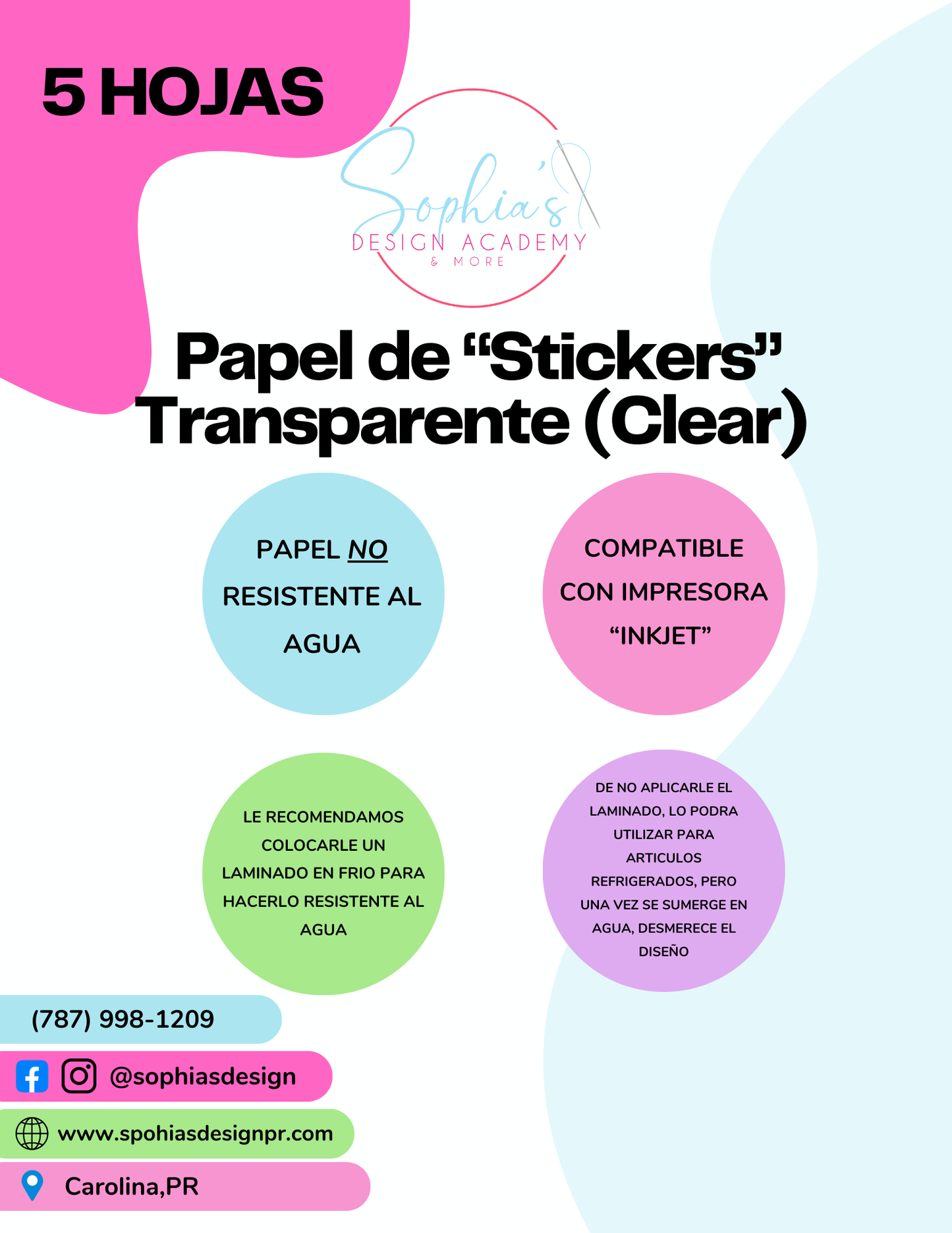 Papel Adhesivo Brilloso Transparente (Stickers)