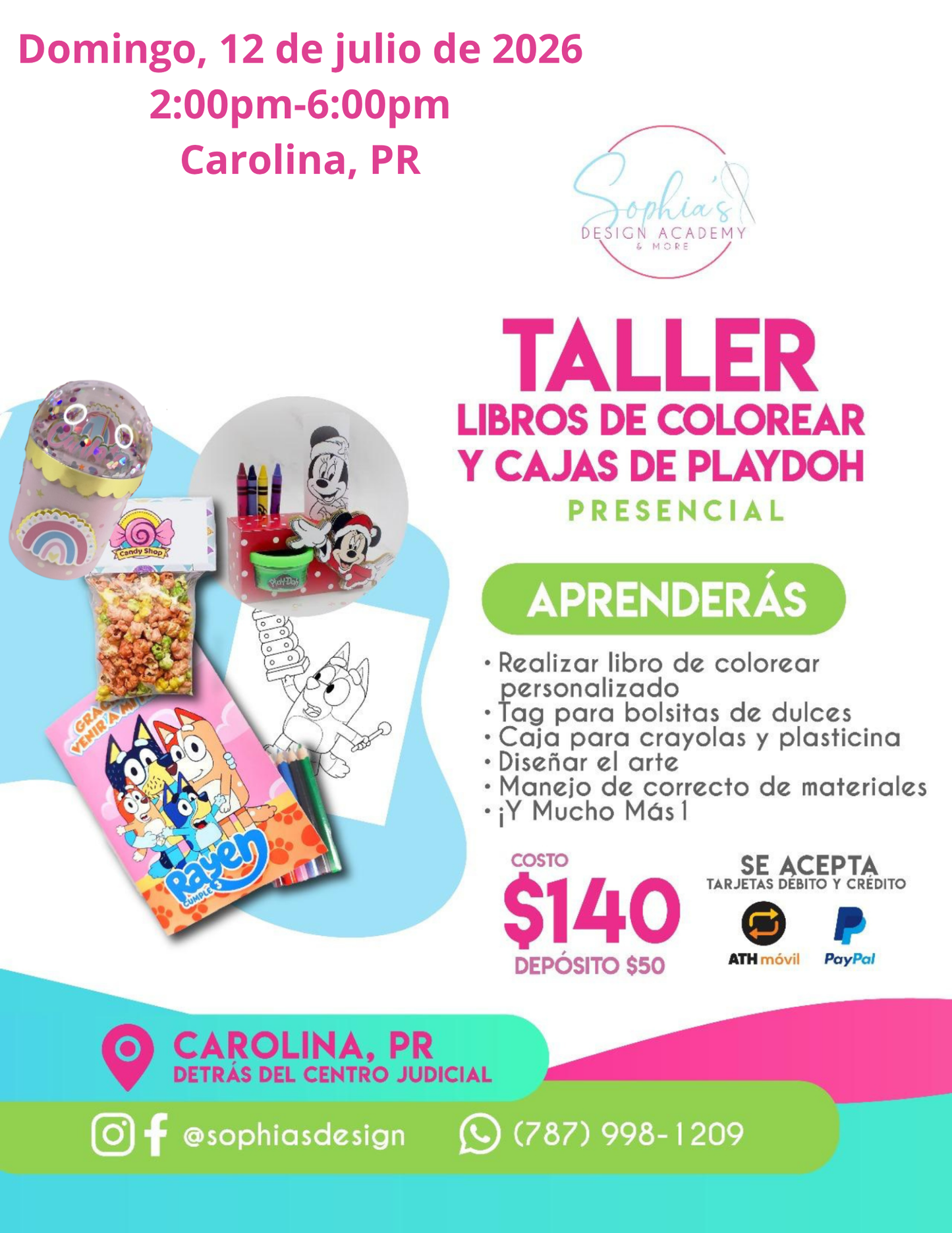 Taller Libros de Colorear y Cajas de Playdoh - Domingo 12 de julio de 2026 (2:00 pm a 6:00 pm)
