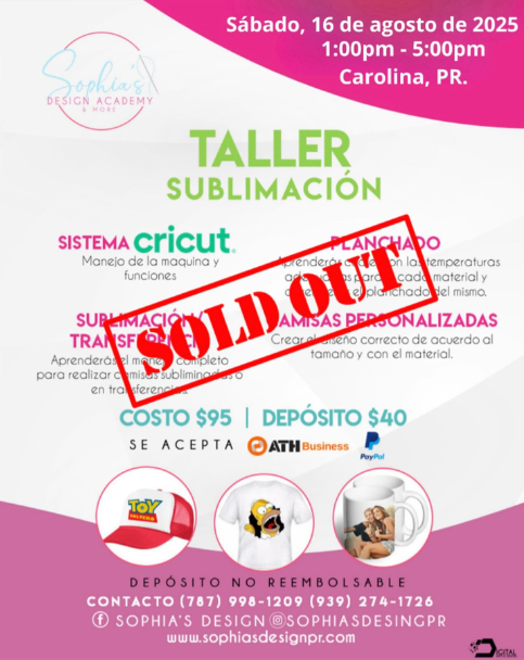 Taller Sublimación - Sábado 16 de agosto de 2025 (1:00 p.m.- 5:00 pm)