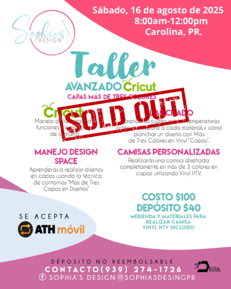 Taller Avanzado Cricut - Sábado 16 de agosto de 2025 (8:00 am a 12:00 pm)