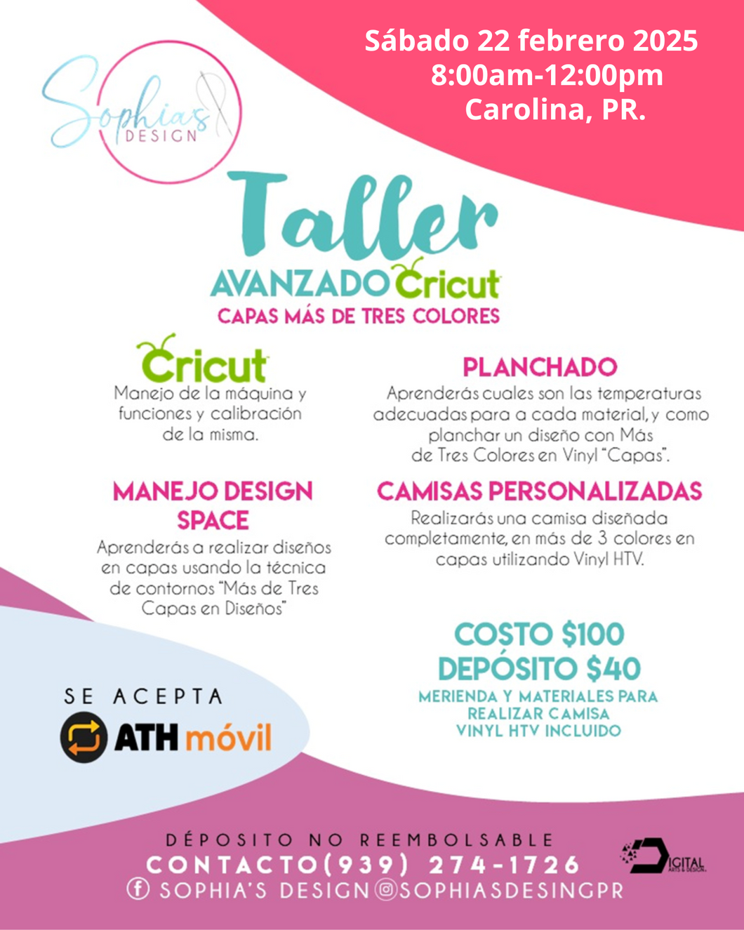 Taller Avanzado Cricut - Sábado 22 de febrero de 2025 (8:00 am a 12:00 pm)