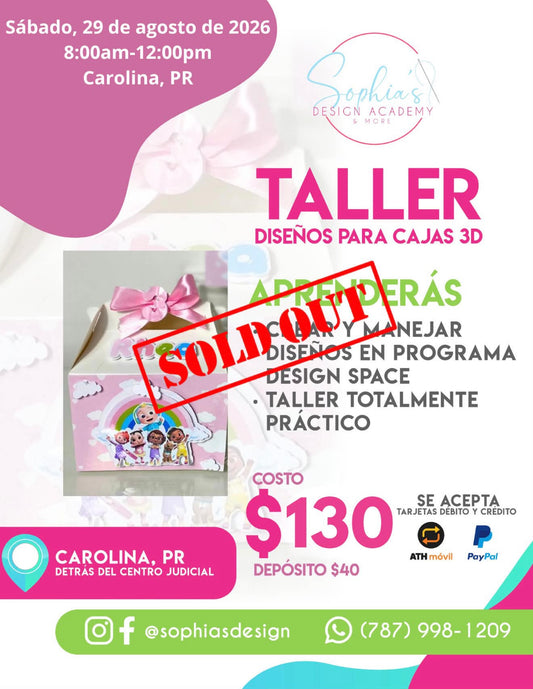 Taller Cajas 3D - Sábado 29 de agosto de 2026 (8:00pm - 12:00pm)