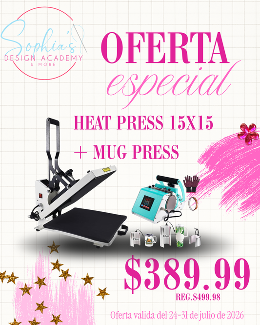 OFERTA HEAT PRESS 15X15 + MUG PRESS
