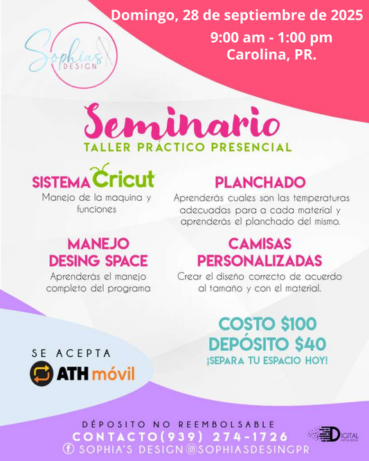 Taller Básico Cricut Práctico Presencial - Domingo 28 de septiembre de 2025 (9:00a.m. - 1:00p.m.)