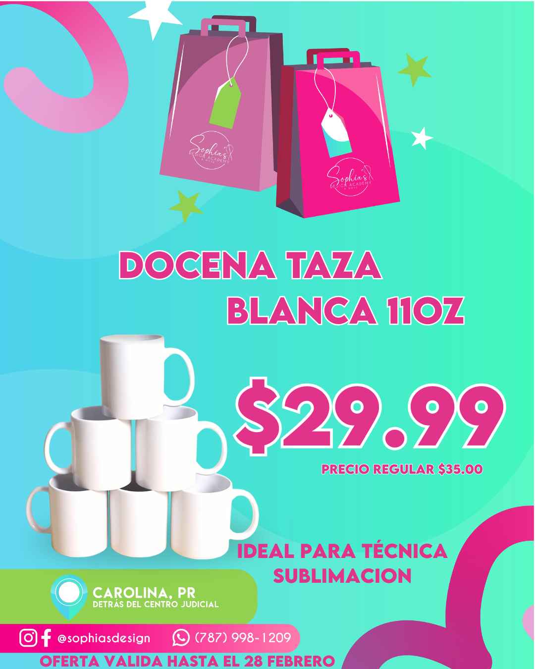 OFERTA DOCENA TAZAS 11OZ SUBLIMACION
