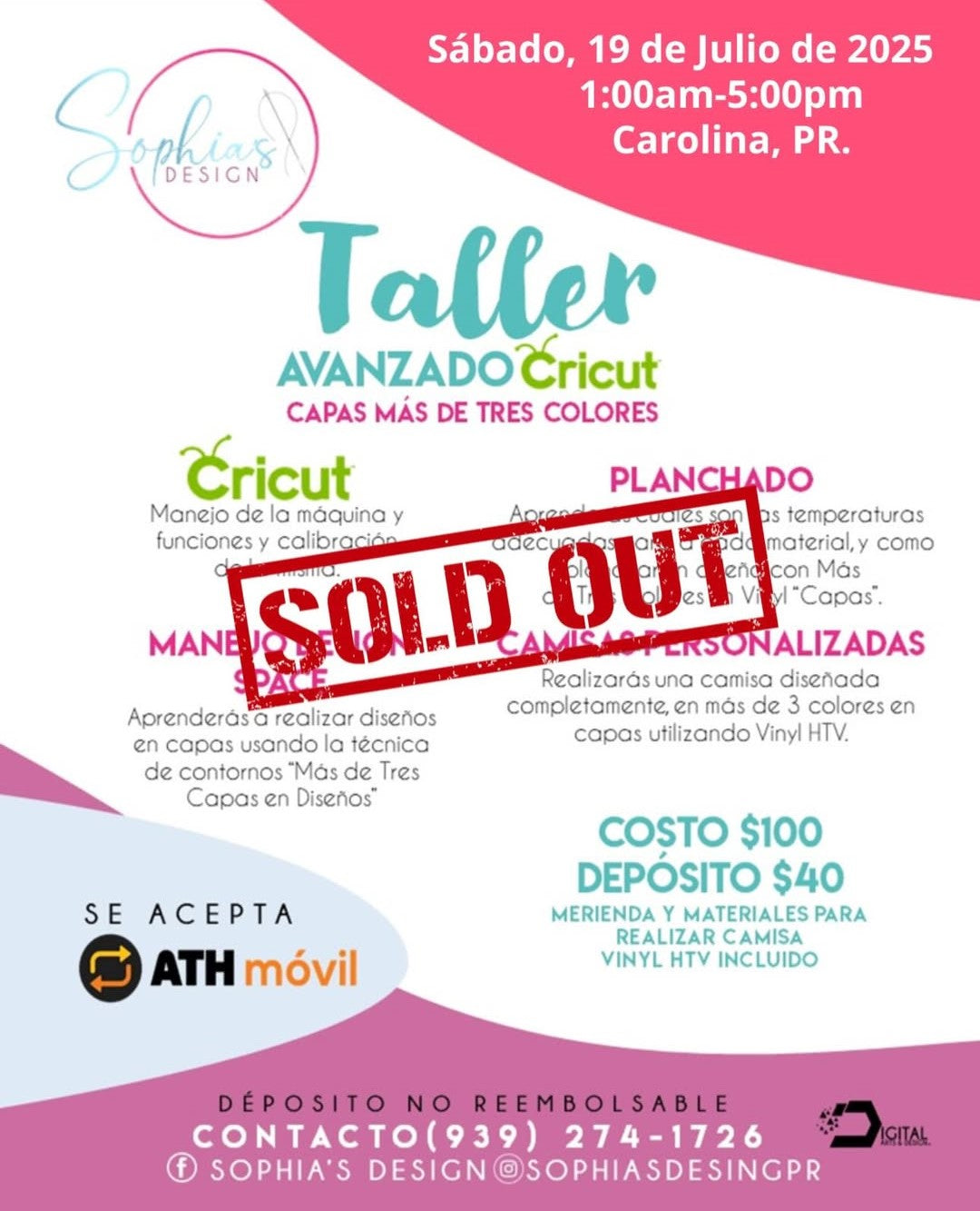 Taller Avanzado Cricut - Sábado 19 de julio de 2025 (1:00 p.m. a 5:00 p.m.)