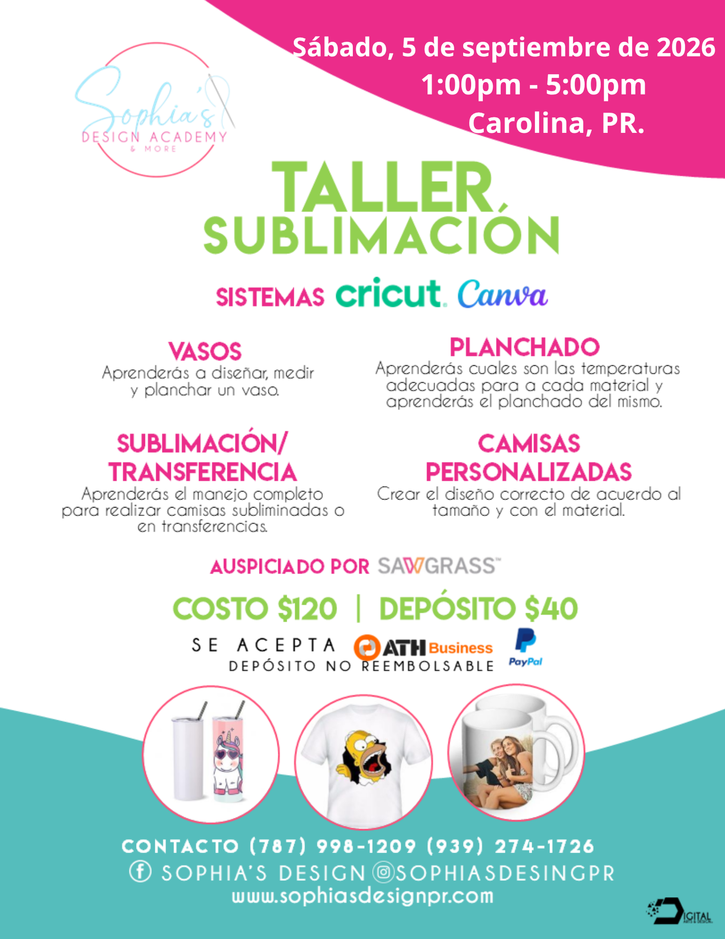 Taller Sublimación - Sábado 5 de septiembre de 2026 (1:00p.m. a 5:00p.m.)