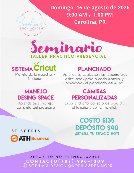 Taller Básico Cricut Práctico Presencial - Domingo 16 de agosto de 2026 (9:00a.m. a 1:00p.m.)