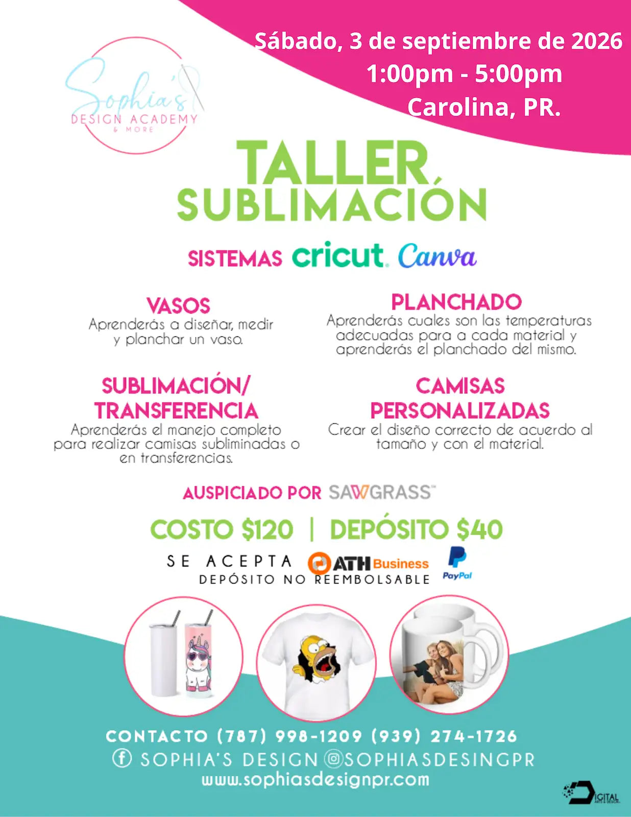 Taller Sublimación - Sábado 3 de septiembre de 2026 (1:00 pm a 5:00 pm)