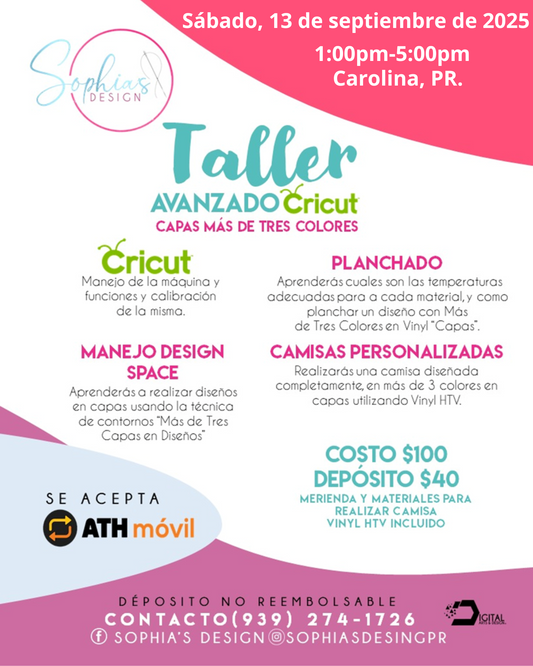 Taller Avanzado Cricut - Sábado 13 de septiembre de 2025 (1:00 p.m. - 5:00 p.m.)