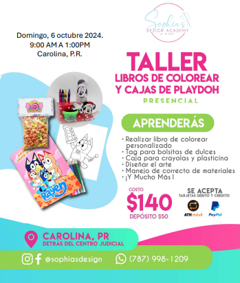 Taller Libros de Colorear y Cajas de Playdoh - Domingo 6 de octubre de 2024 (9am - 1pm)