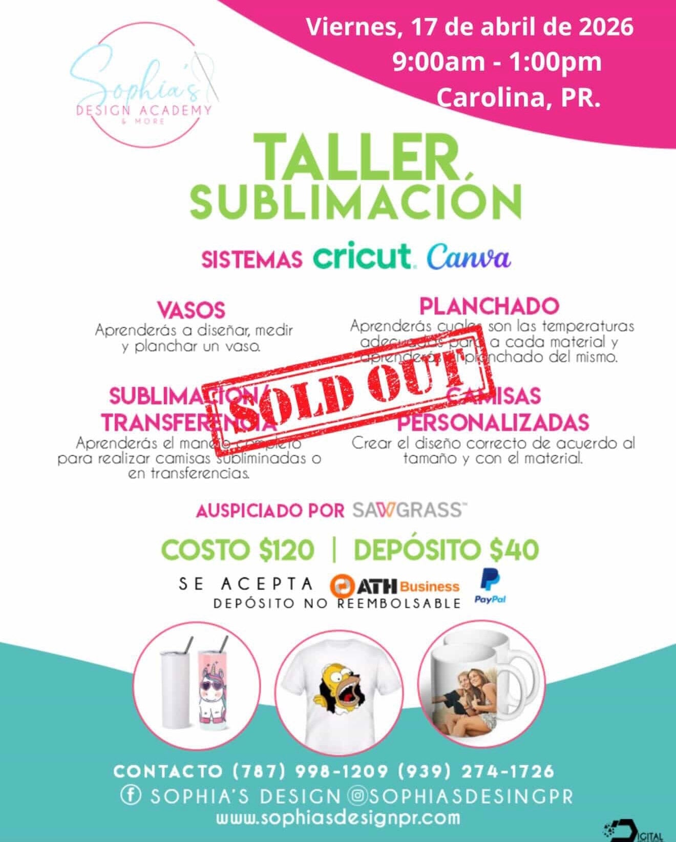 Taller Sublimación - Viernes 17 de abril de 2026 (9:00 am - 1:00 p.m.)