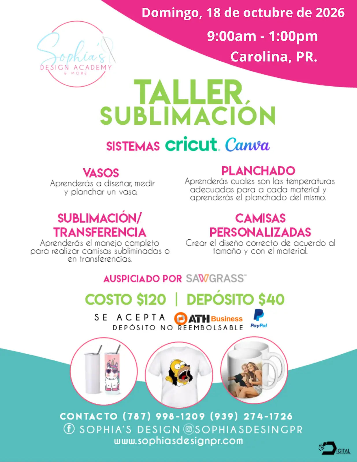 Taller Sublimación - Domingo 18 de octubre de 2026 (9:00 am a 1:00 pm)