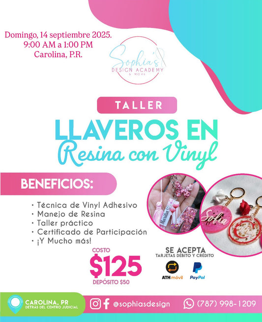 Taller Llaveros en Resina con Vinyl - Domingo 14 de septiembre de 2025 (9:00 a.m. - 1:00p.m.)