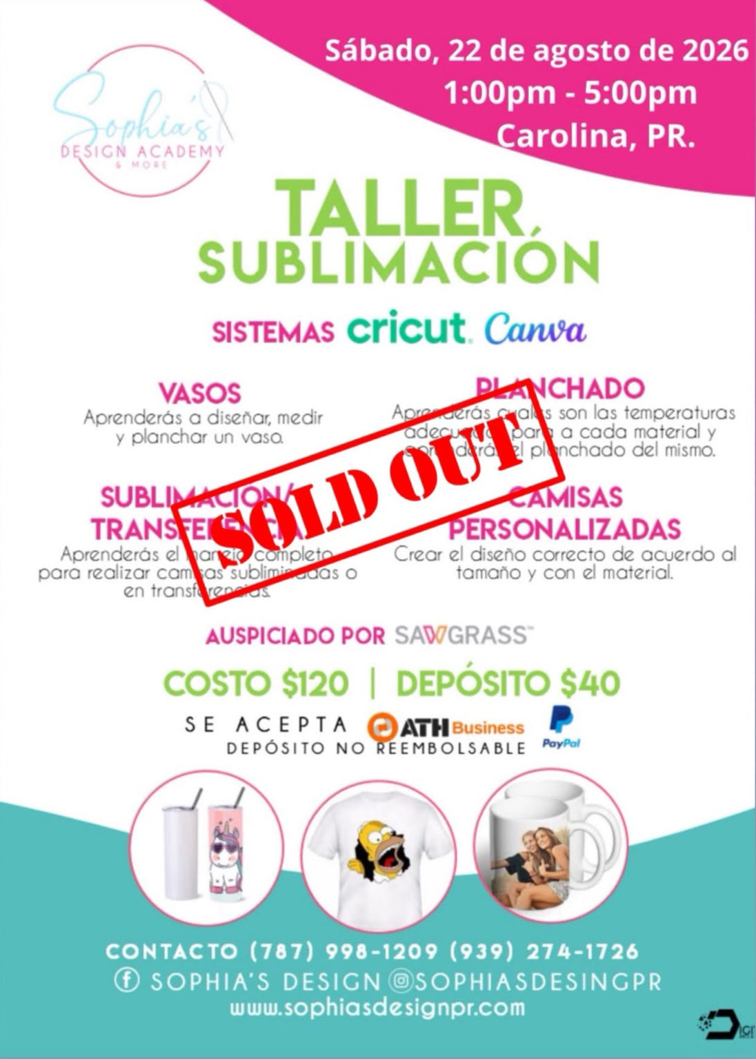 Taller Sublimación - Sábado 22 de agosto de 2026 (1:00p.m. a 5:00p.m.)