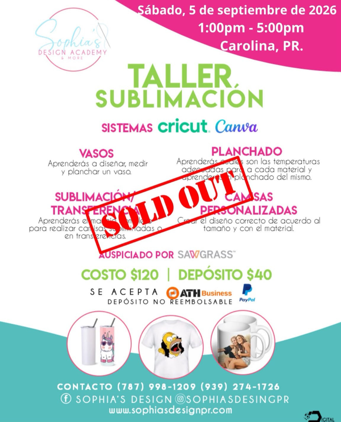 Taller Sublimación - Sábado 5 de septiembre de 2026 (1:00p.m. a 5:00p.m.)