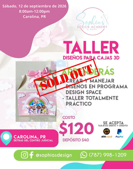 Taller Diseños para Cajas 3D - Sábado 12 de septiembre de 2026 (8:00pm - 12:00pm)