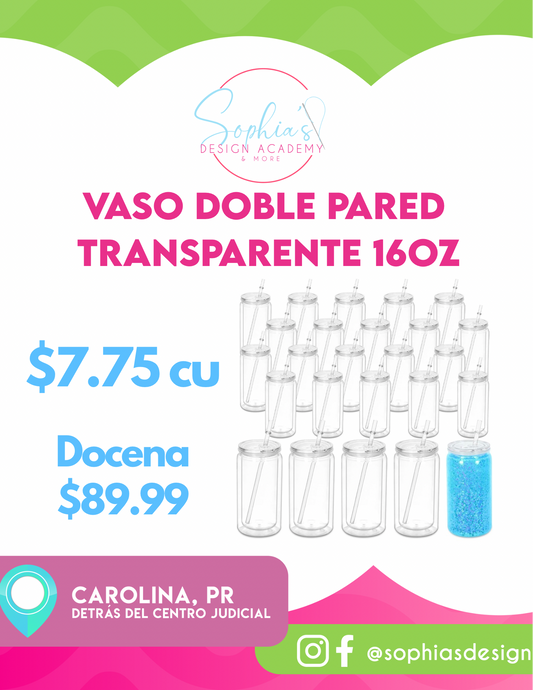 Vaso Acrílico Doble Pared Transparente 16oz
