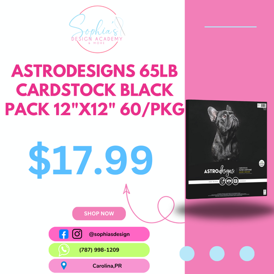 Astrodesigns 65lb Cardstock BLACK  Pack 12"X12" 60/Pkg