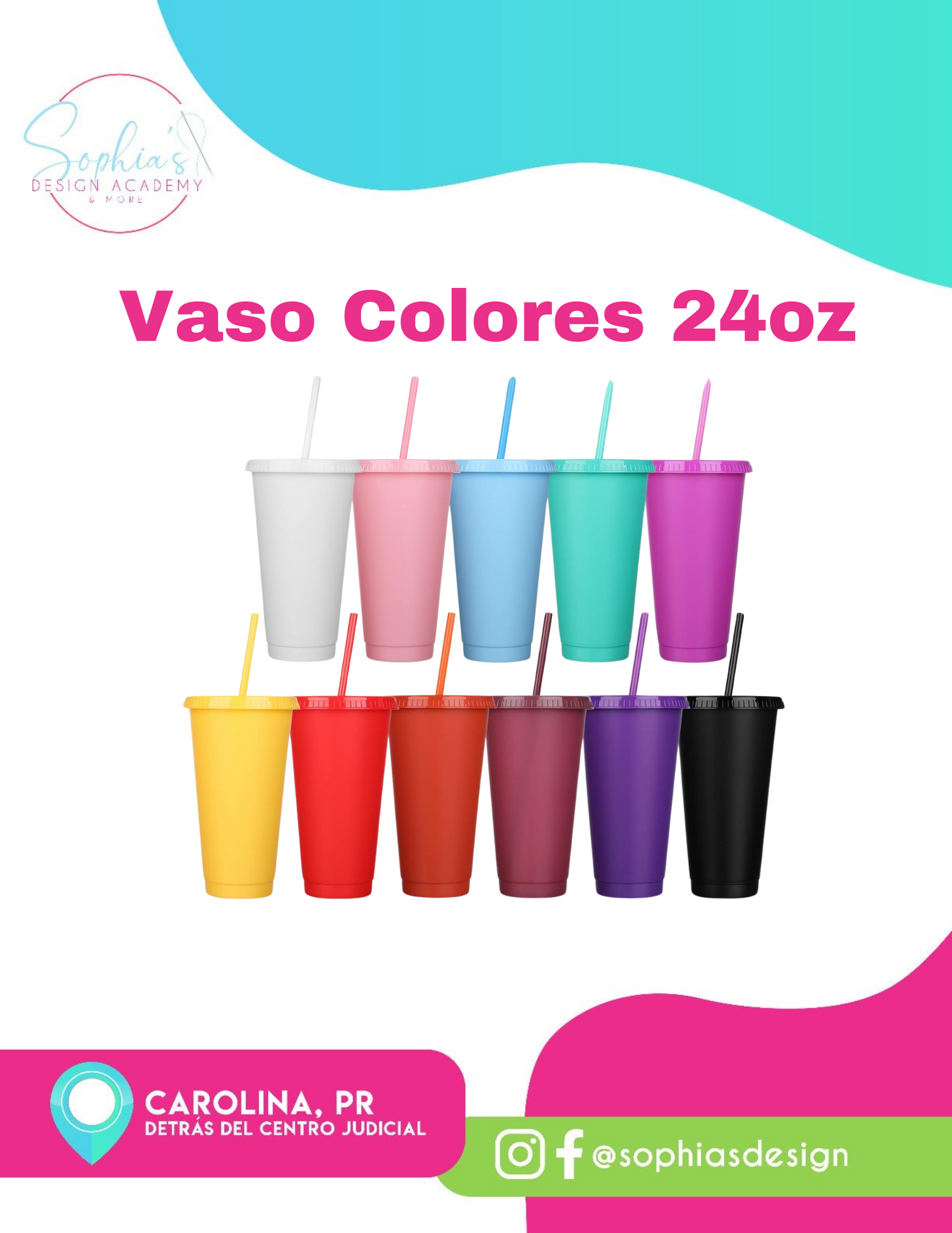 Vaso con tapa de Plástico Reutilizable 24oz