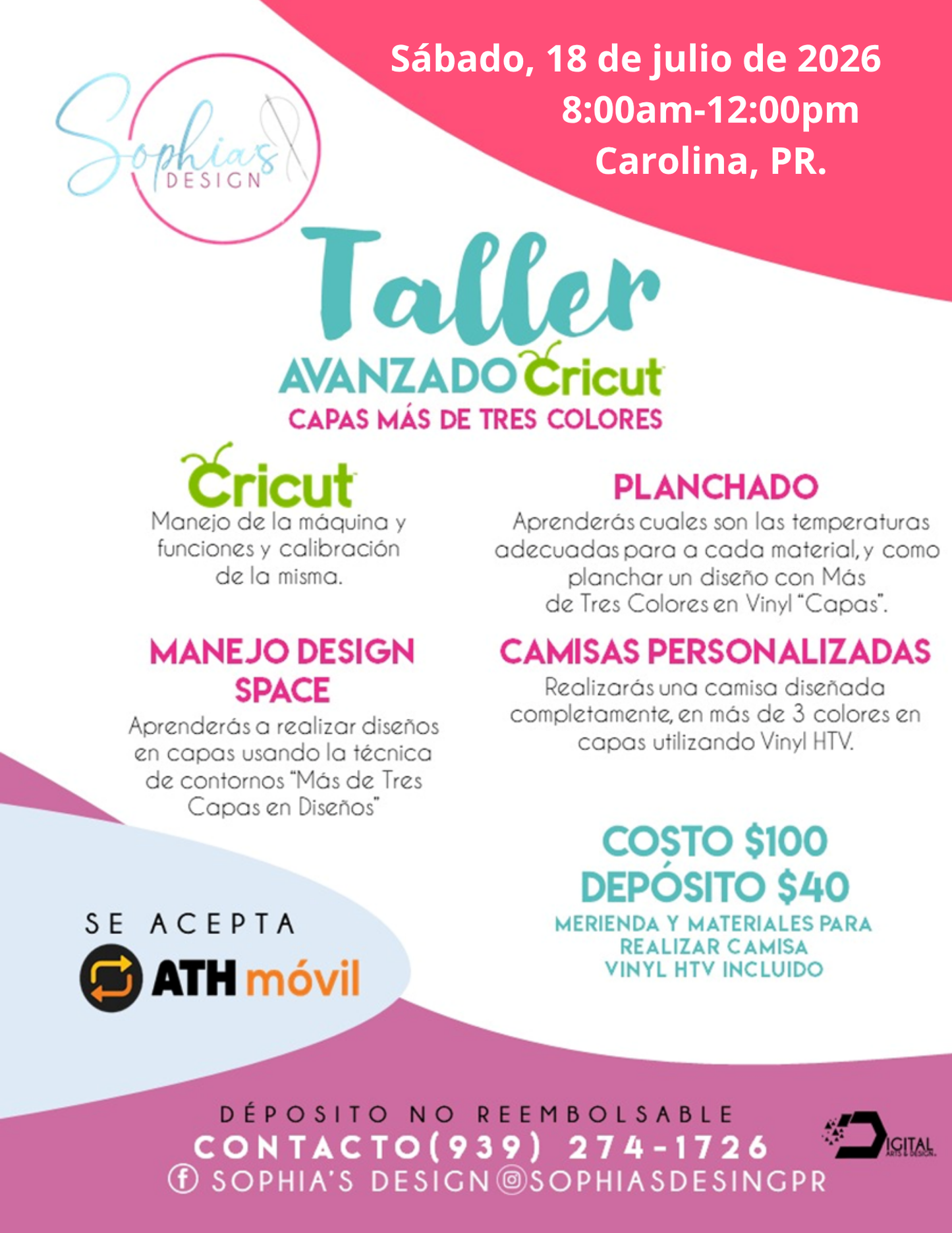 Taller Avanzado Cricut - Sábado 18 de julio de 2026 (8:00 a.m. - 12:00 p.m.)