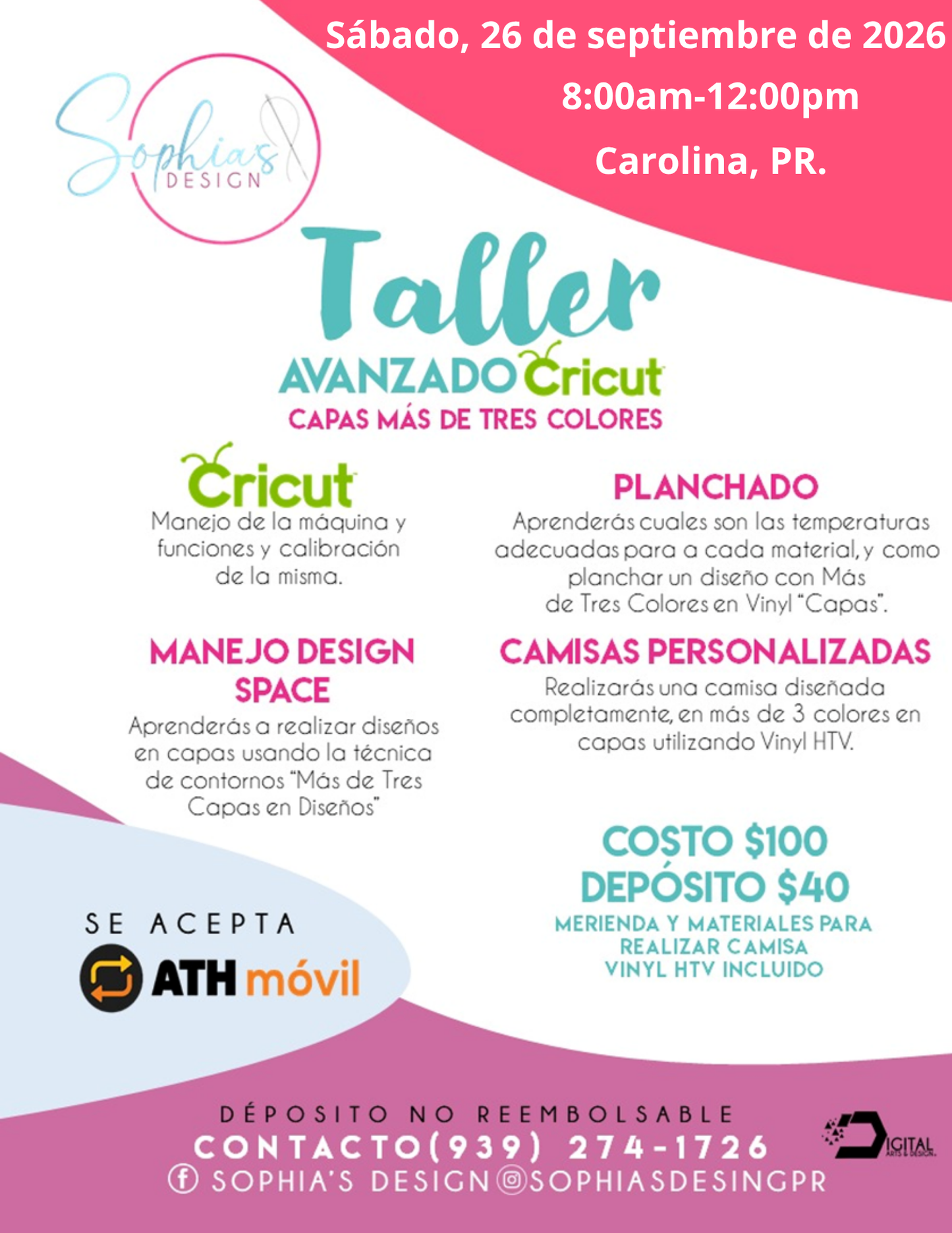 Taller Avanzado Cricut - Sábado 26 de septiembre de 2026 (8:00 a.m. - 12:00 p.m.)