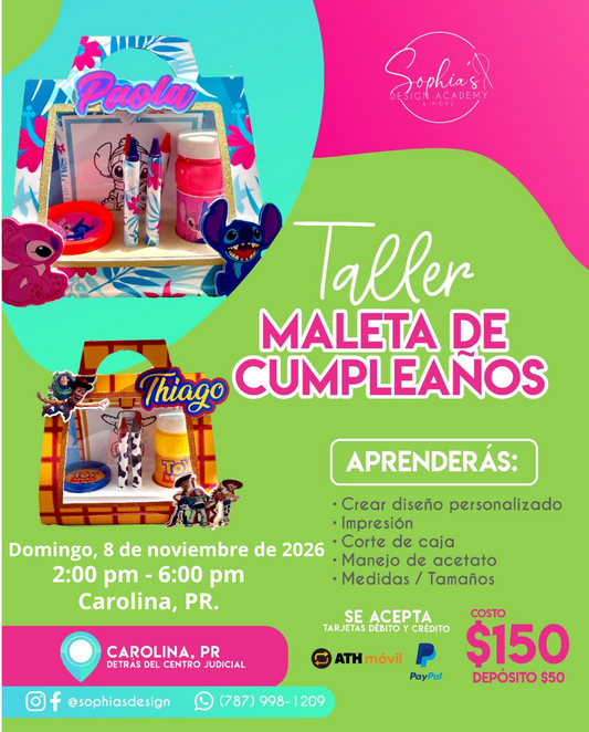 Taller Maleta de Cumpleaños - Domingo 8 de noviembre de 2026 (2:00 pm a 6:00 pm)