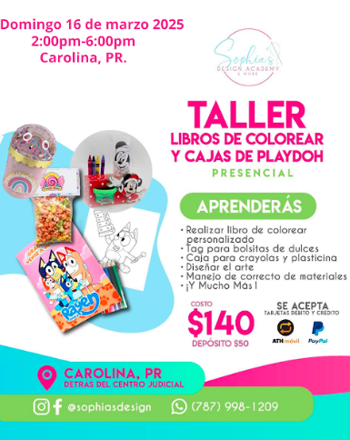 Taller Libros de Colores y Cajas de Playdoh - Domingo 16 de marzo de 2025 - (2:00 pm a 6:00pm)