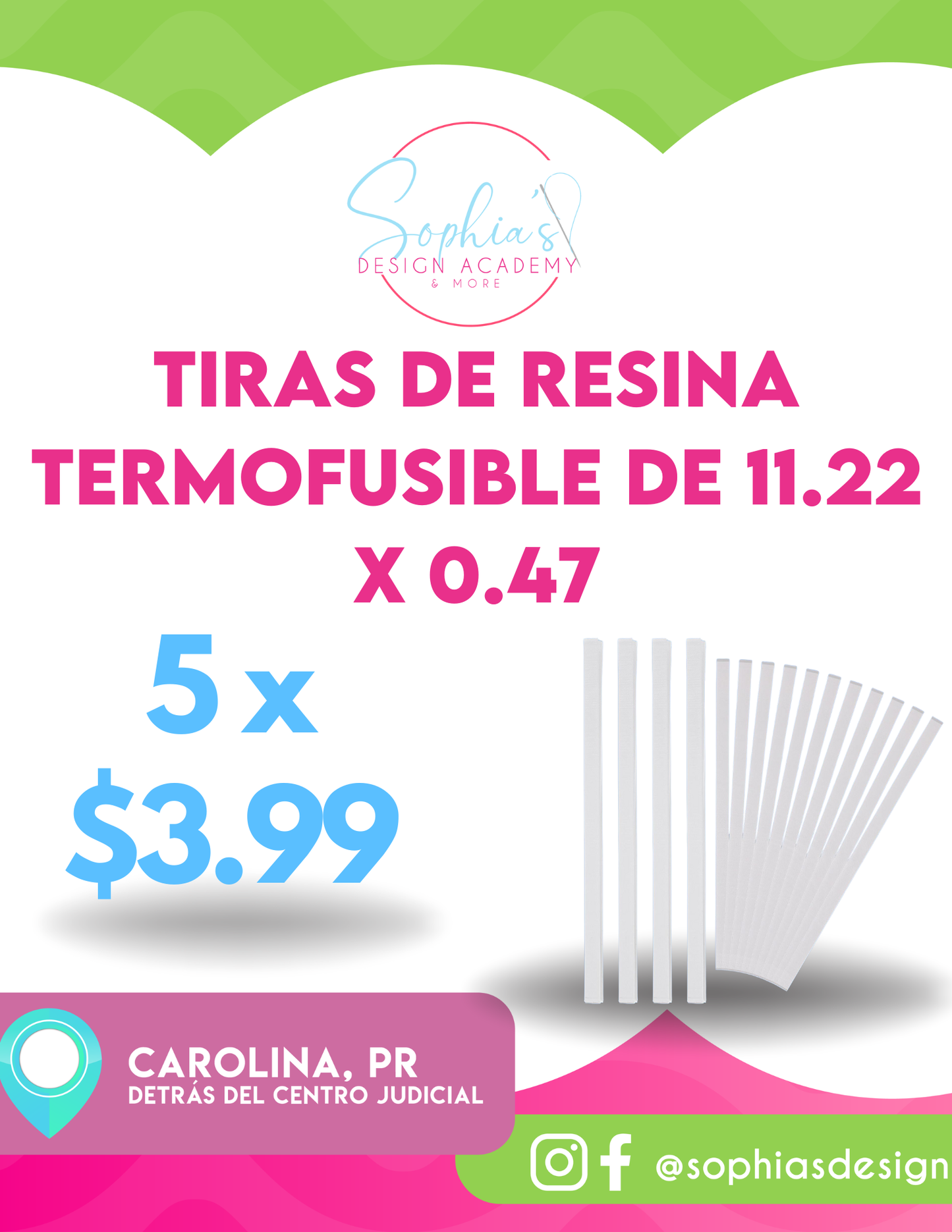 Tiras de resina termofusible de  11.22 x 0.47